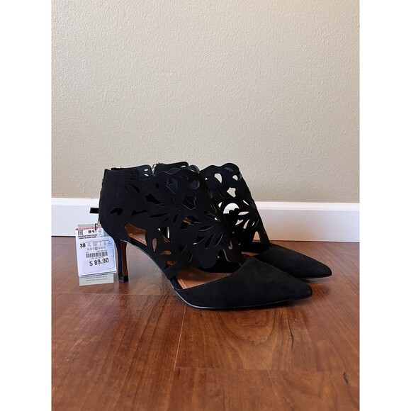 Zara Black Suede Laser Cut Wraparound Heel Bootie Size 38 US 7.5 NWT - Picture 1 of 8